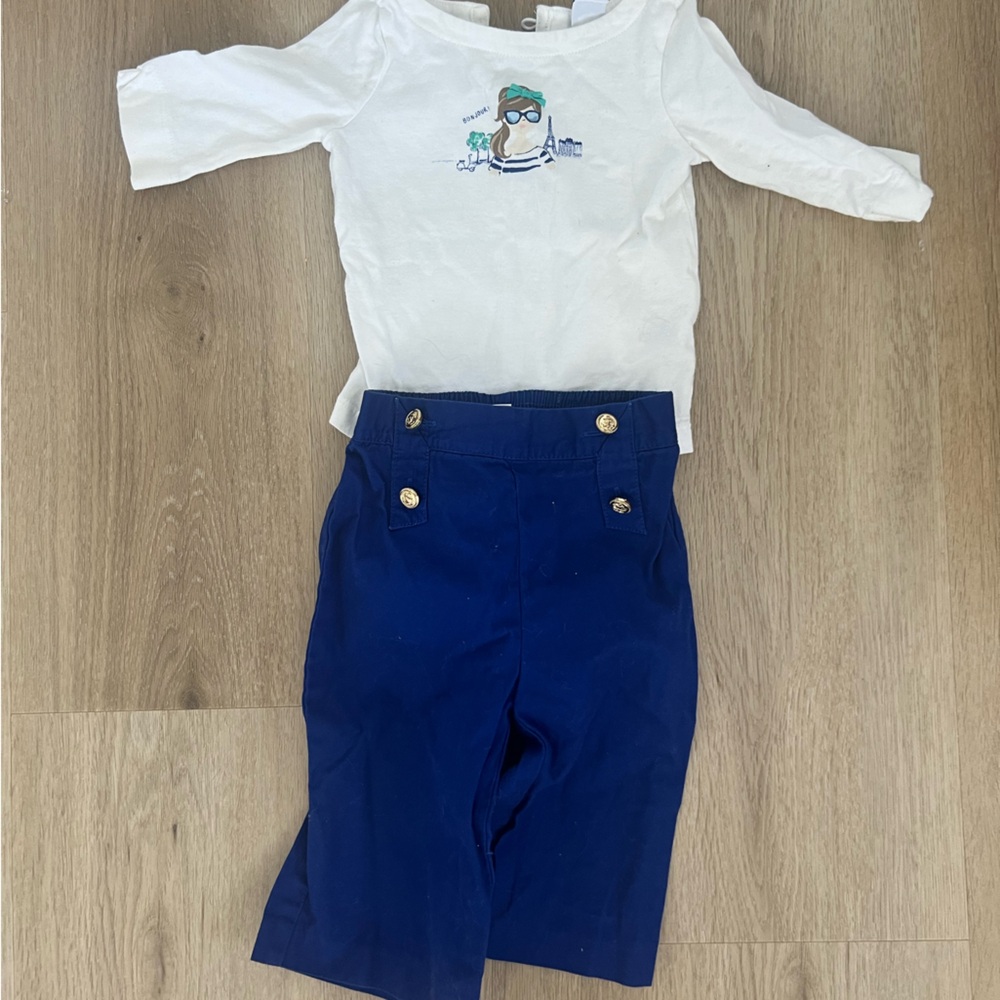 White Long Sleeve Shirt and Blue Pants Set Janie and Jack